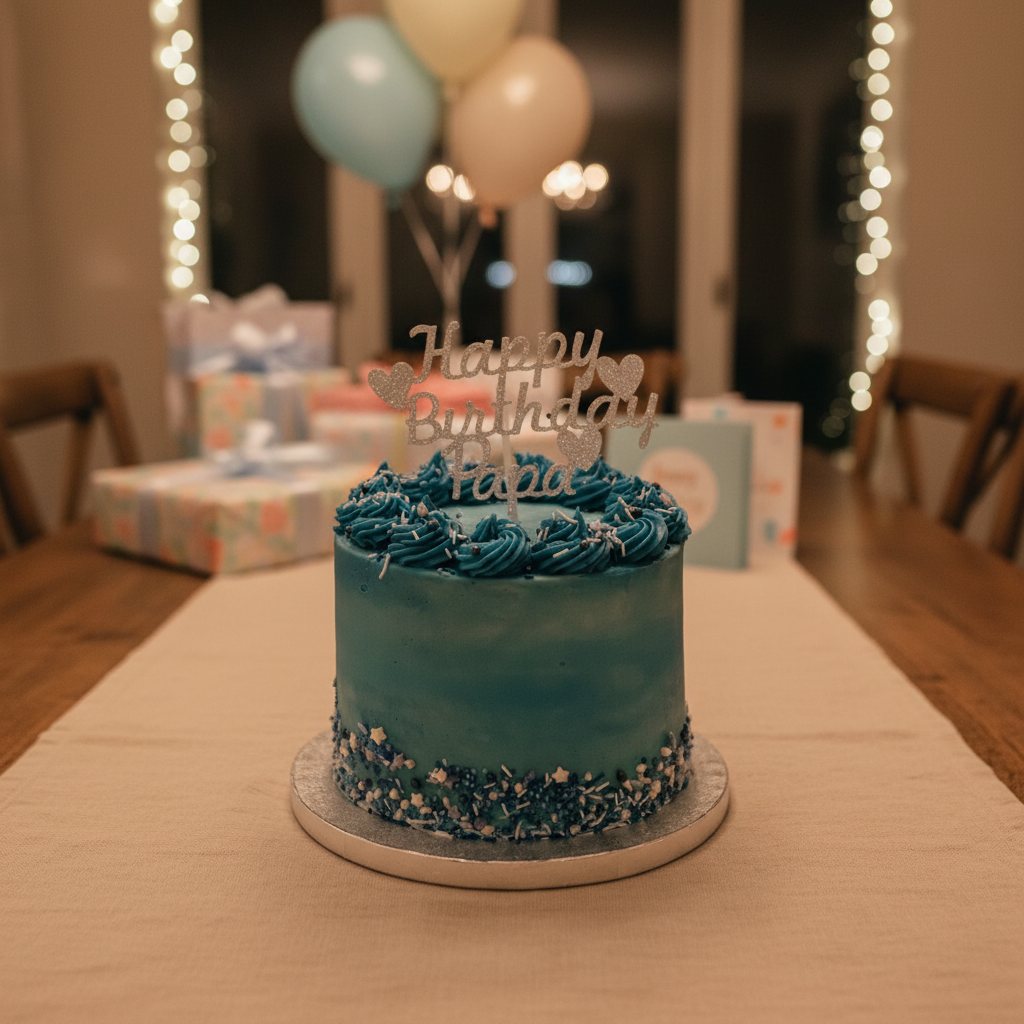 Blue buttercream with a glitter topper