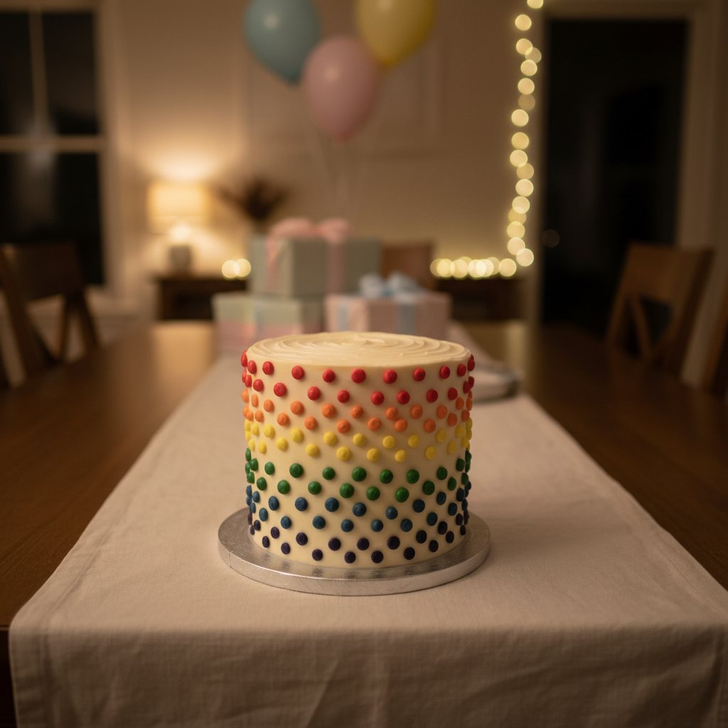 Rainbow polka dot single tier