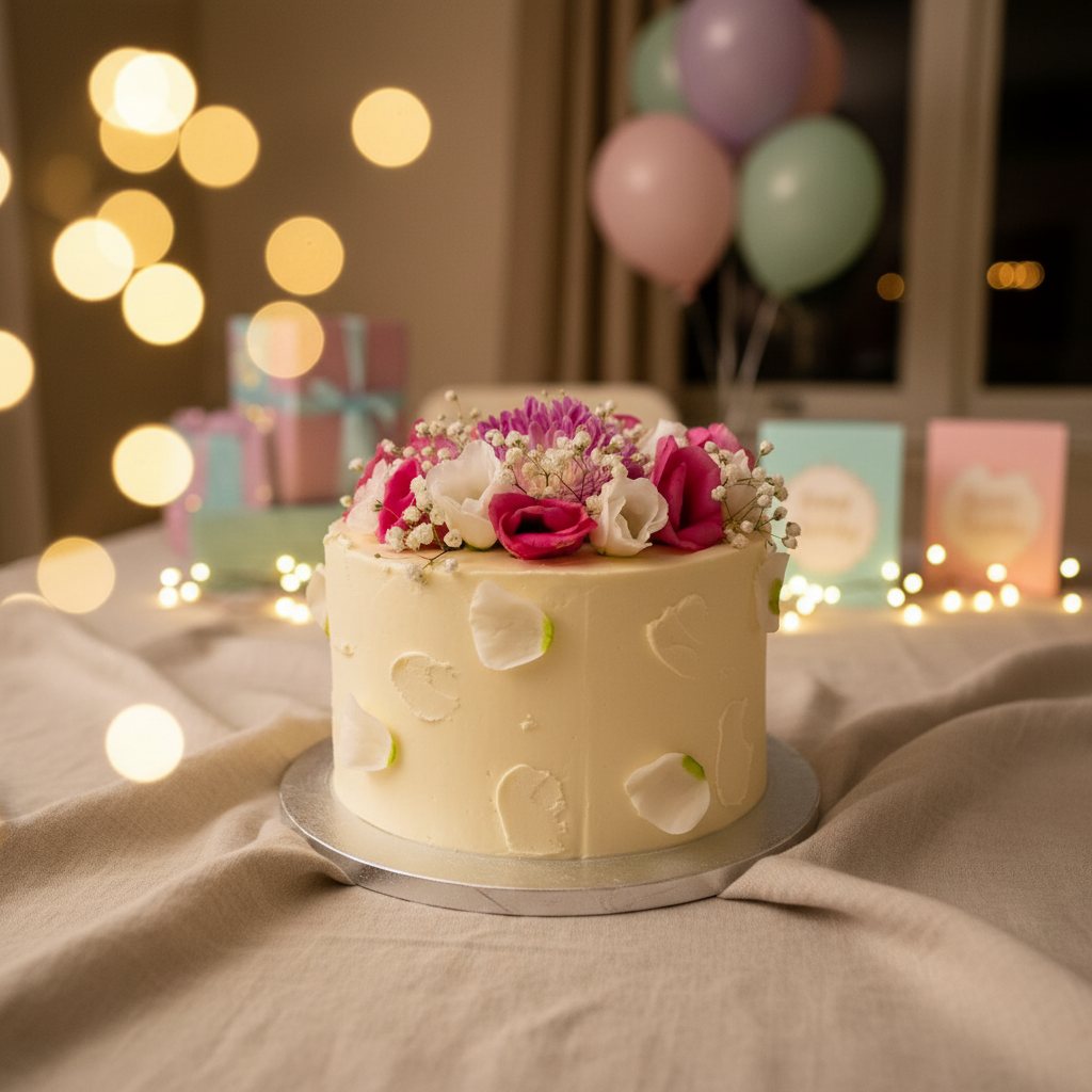 White buttercream with fresh flowers